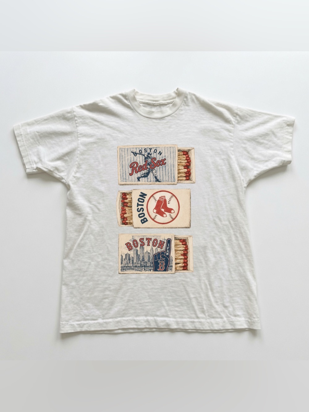 Boston Red Sox White Graphic Tee, Vintage Matchbox Football Game Day Sports Tee